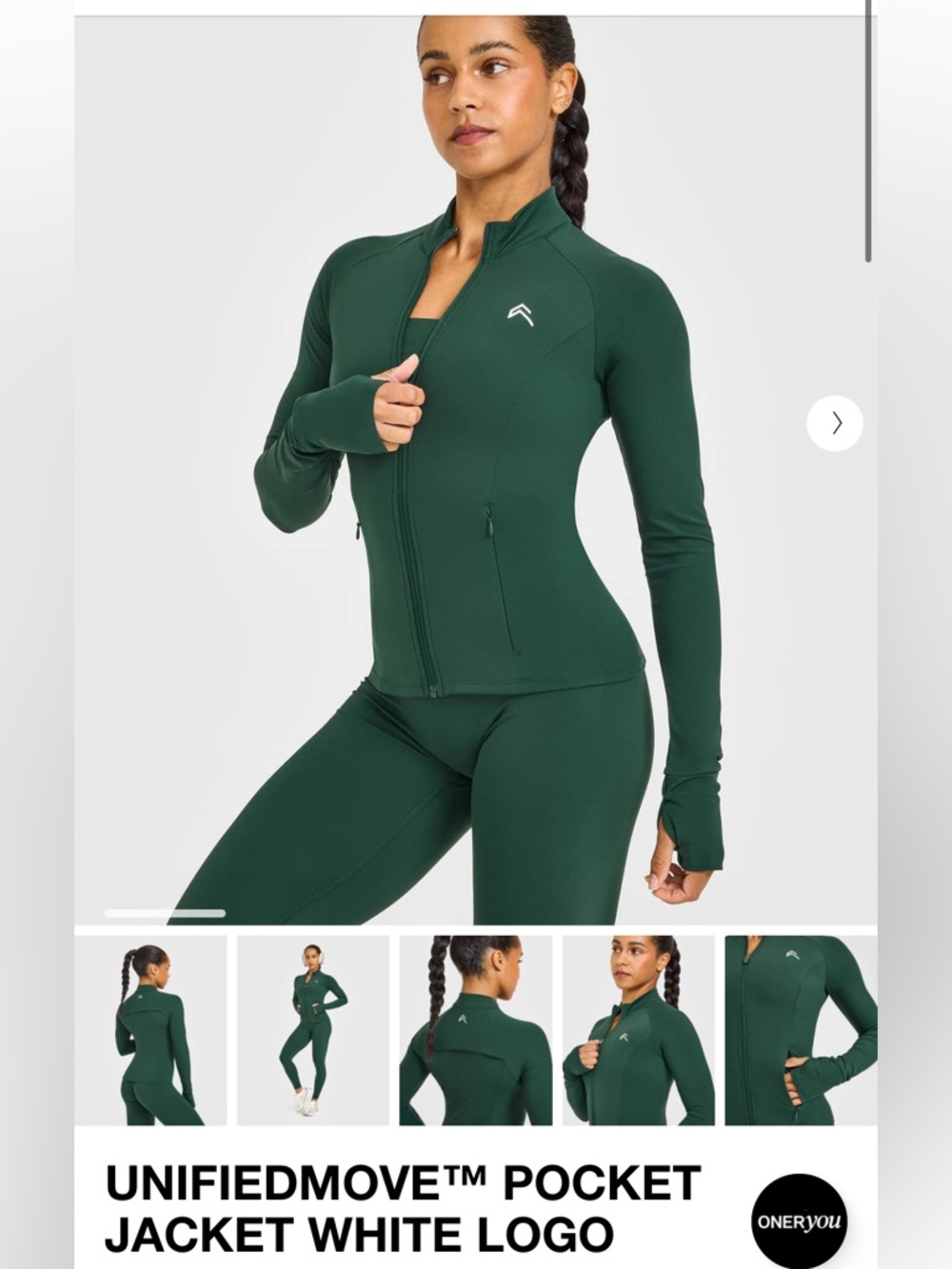 ONERACTIVE Unified Women's Racing Green Zip Jacket with White Logo